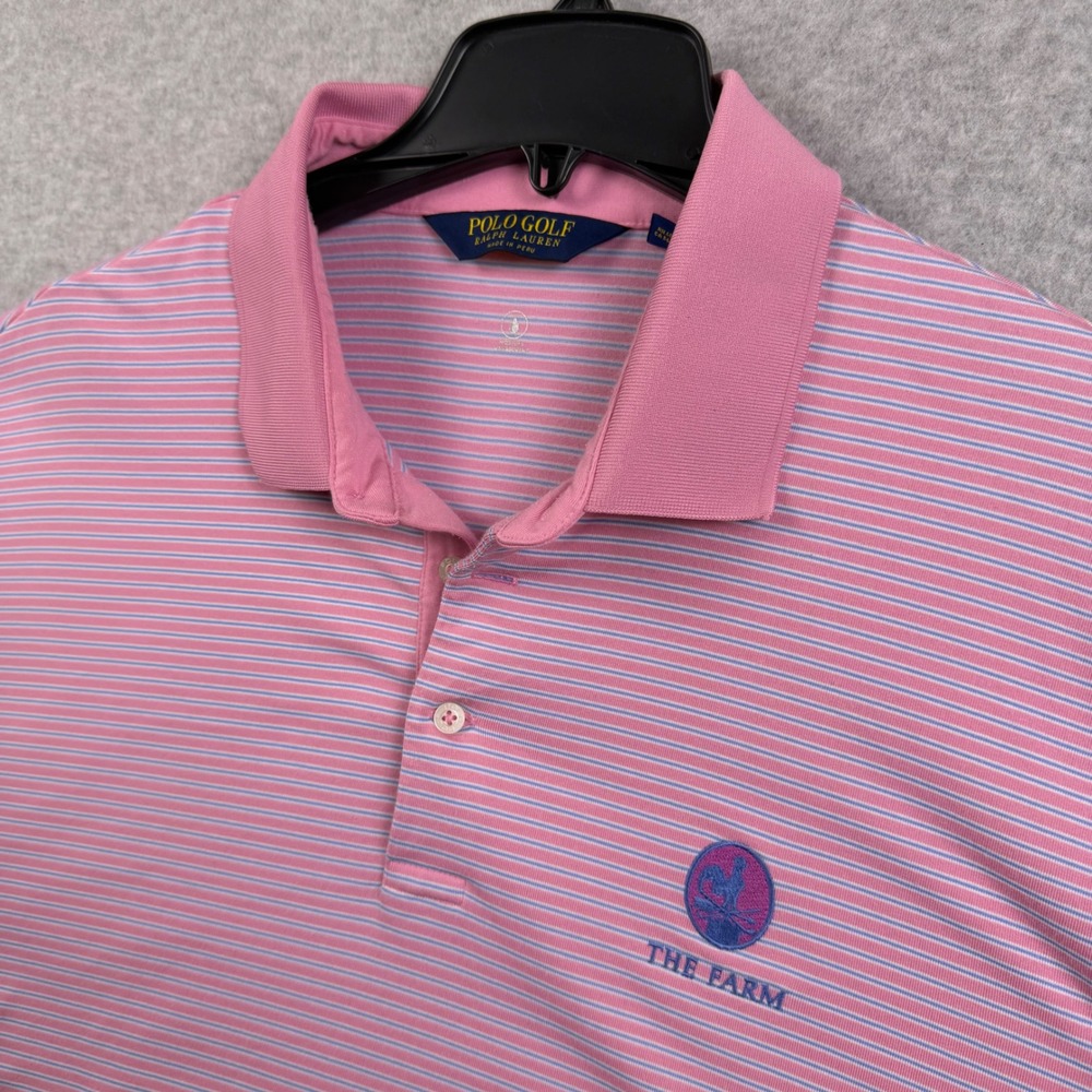 Polo Golf Ralph Lauren Polo Shirt Mens XXL Pink Striped The Farm Logo SS